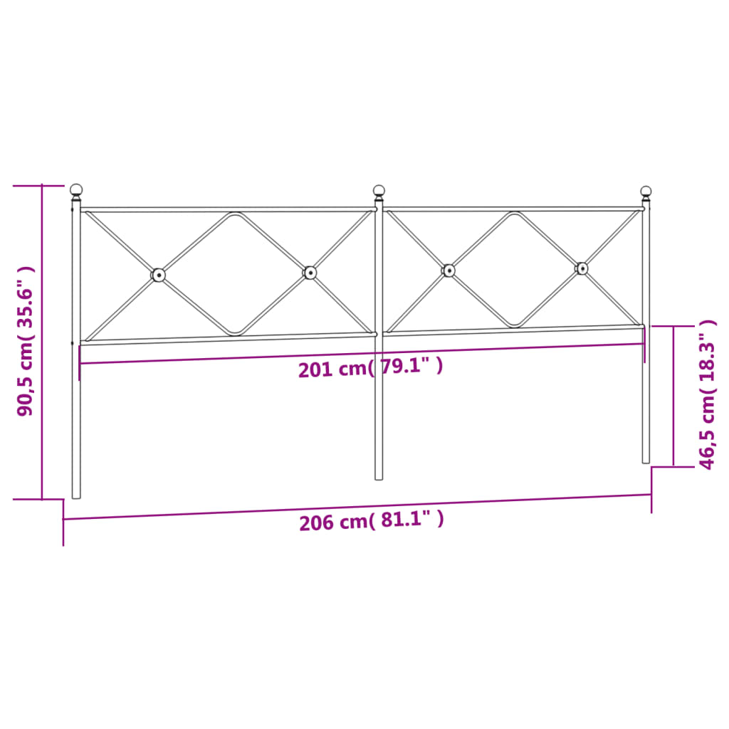 Utskiftbar sengegavl i metall hvit 200 cm