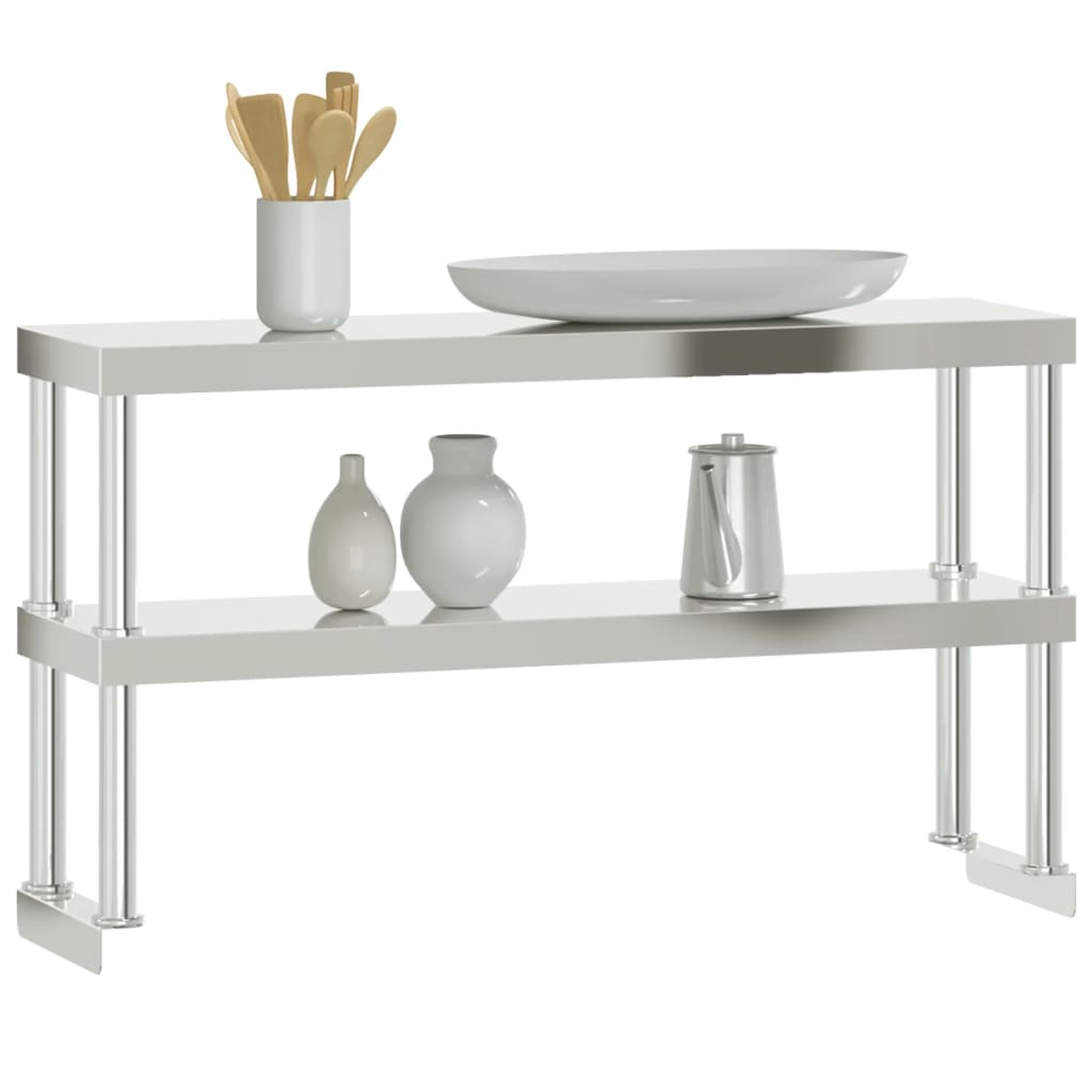 Overhylle til matlagingsbord 2 lag 110x30x65 cm rustfritt stål