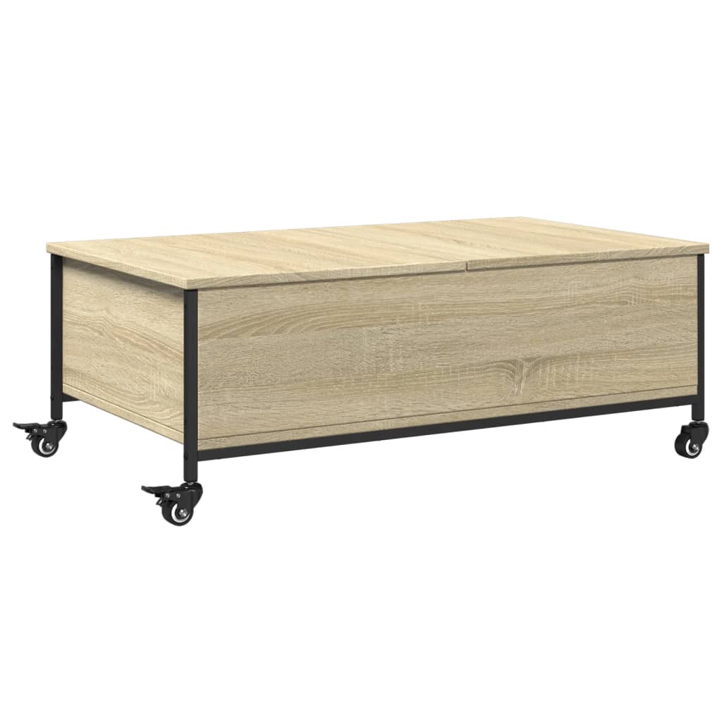 Salongbord med hjul svart 91x55x34 cm konstruert tre