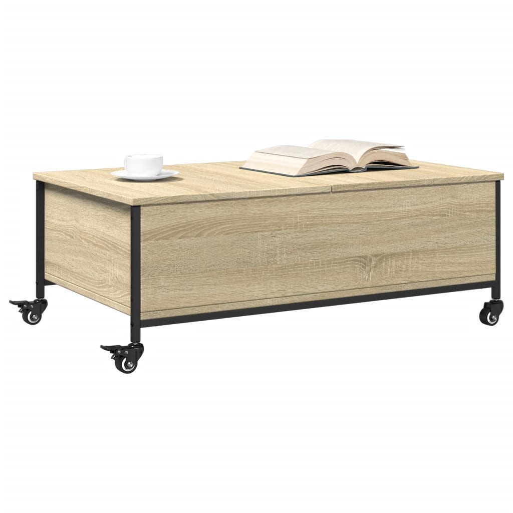 Salongbord med hjul svart 91x55x34 cm konstruert tre