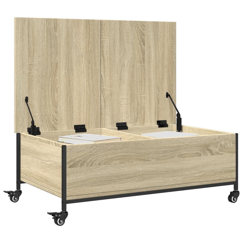 Salongbord med hjul svart 91x55x34 cm konstruert tre