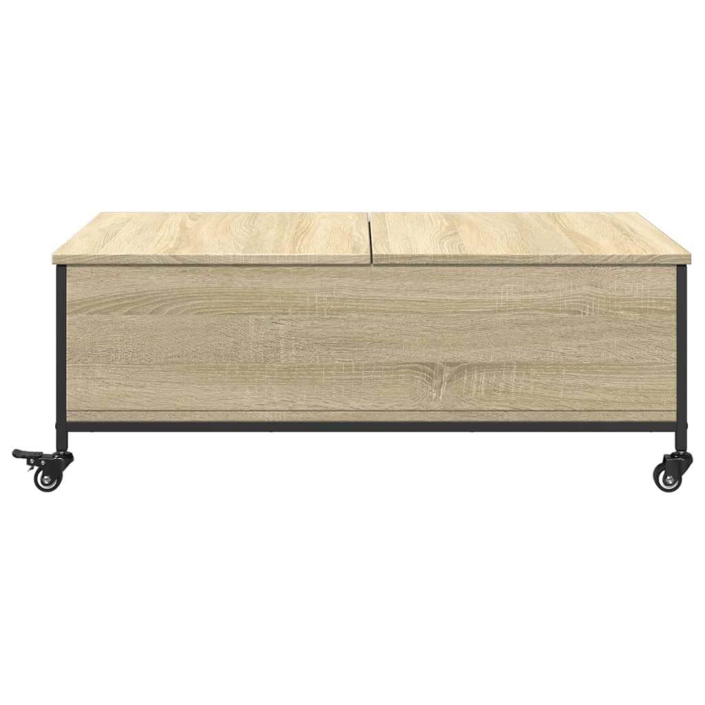 Salongbord med hjul svart 91x55x34 cm konstruert tre