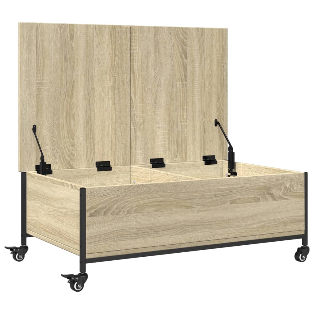 Salongbord med hjul svart 91x55x34 cm konstruert tre