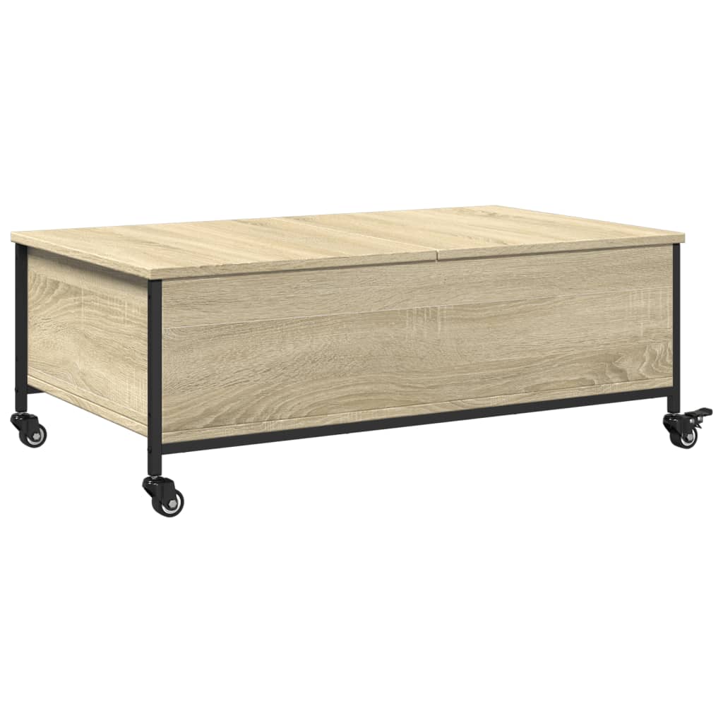 Salongbord med hjul svart 91x55x34 cm konstruert tre