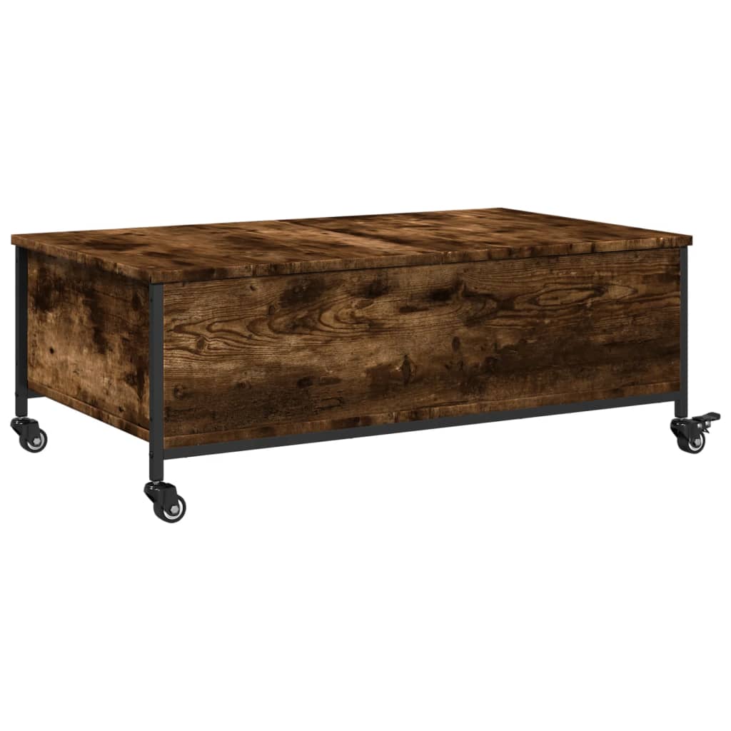 Salongbord med hjul svart 91x55x34 cm konstruert tre