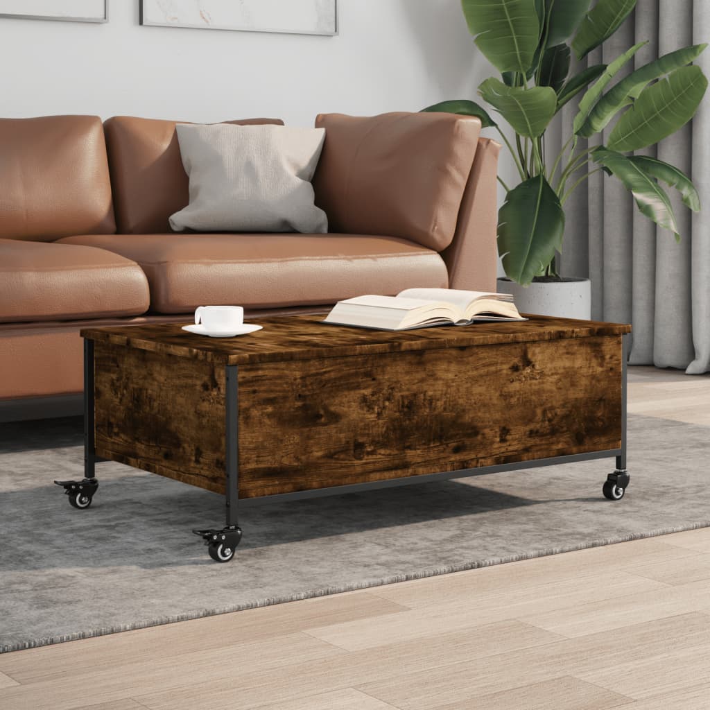 Salongbord med hjul svart 91x55x34 cm konstruert tre