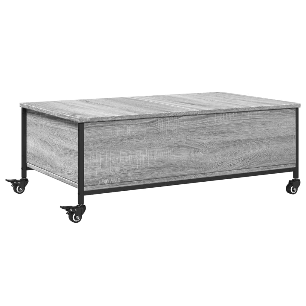Salongbord med hjul grå sonoma 91x55x34 cm konstruert tre