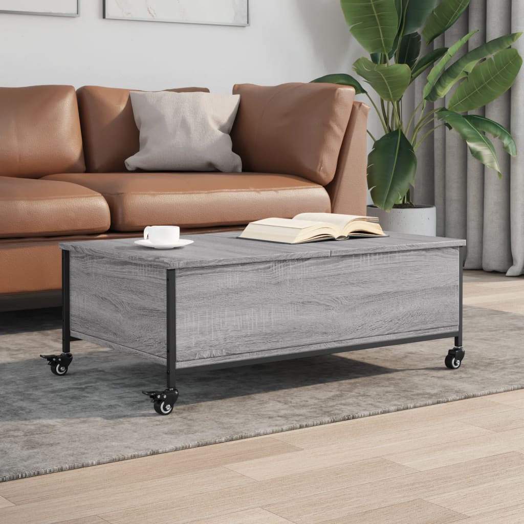 Salongbord med hjul grå sonoma 91x55x34 cm konstruert tre