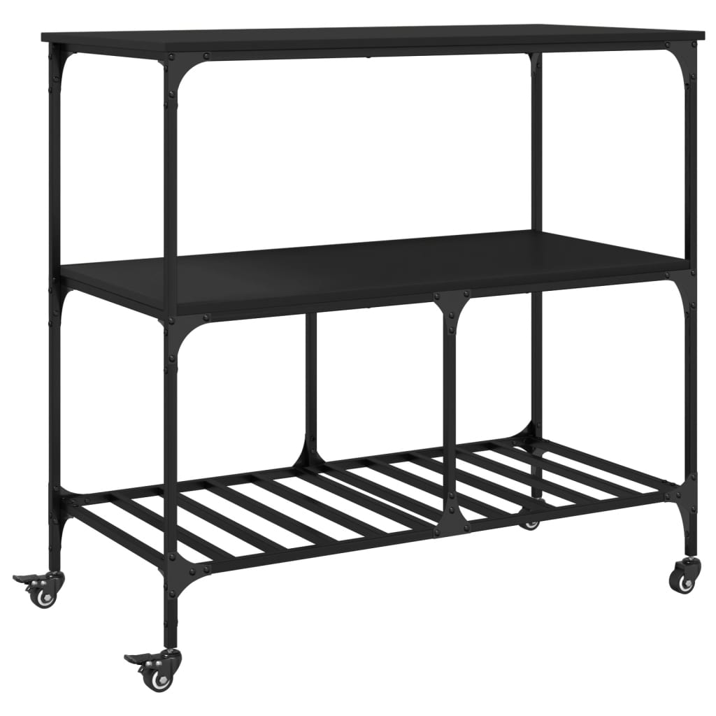 Kjøkkentralle svart 100x50x95 cm konstruert tre