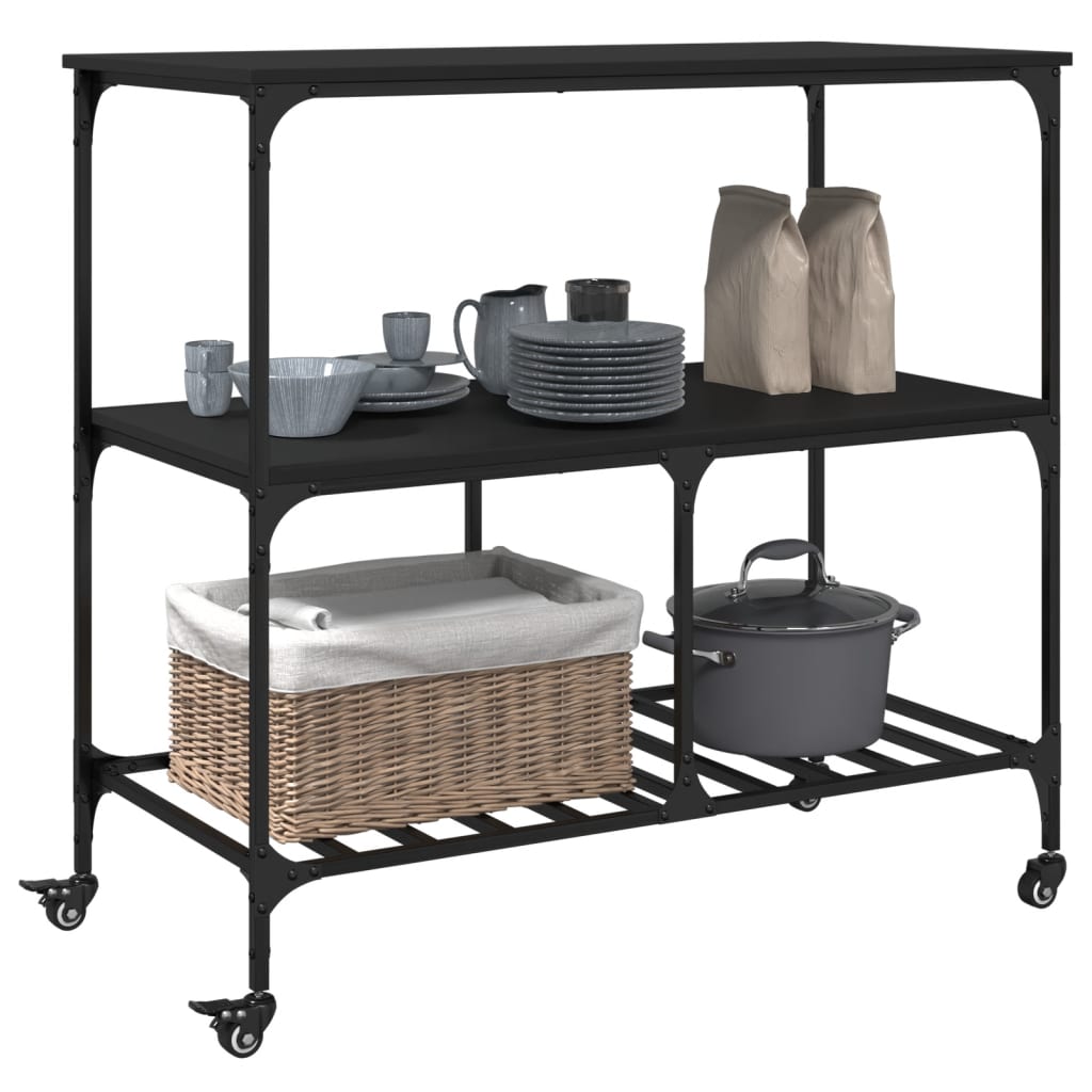 Kjøkkentralle svart 100x50x95 cm konstruert tre