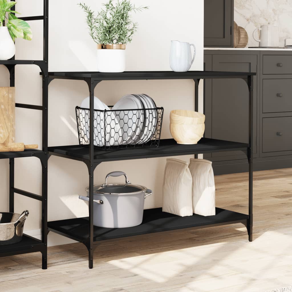 Kjøkkentralle svart 102x50x95 cm konstruert tre