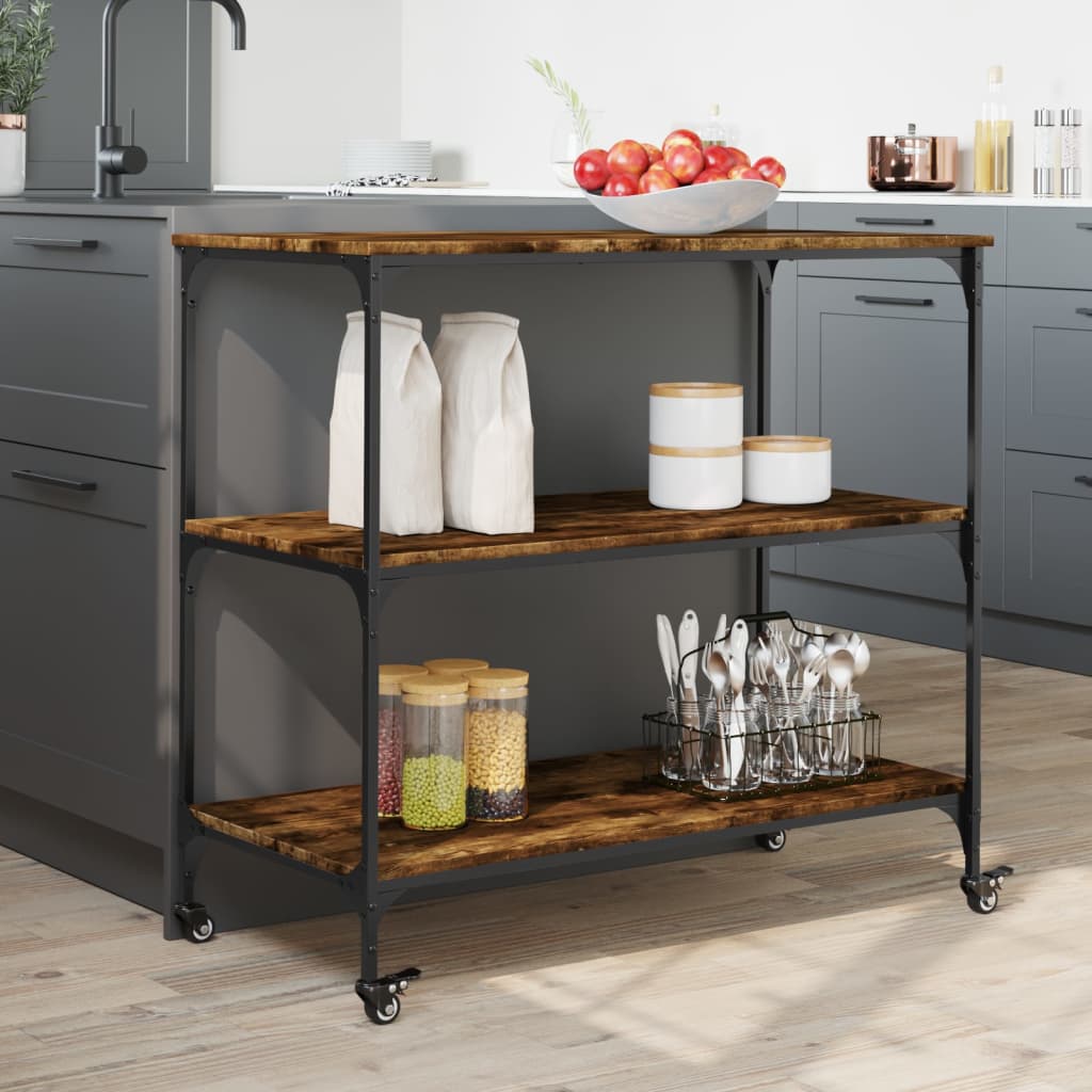 Kjøkkentralle røkt eik 102x50x95 cm konstruert tre