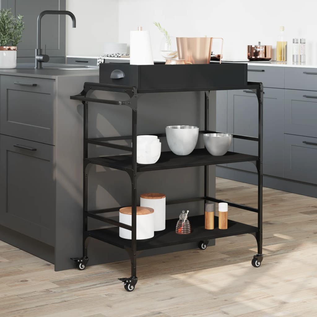 Kjøkkentralle svart 81,5x41x92,5 cm konstruert tre
