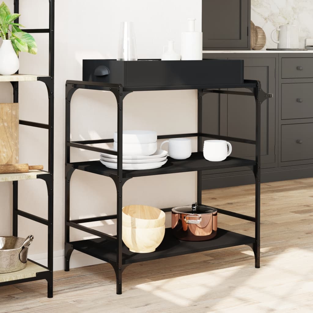 Kjøkkentralle svart 81,5x41x92,5 cm konstruert tre