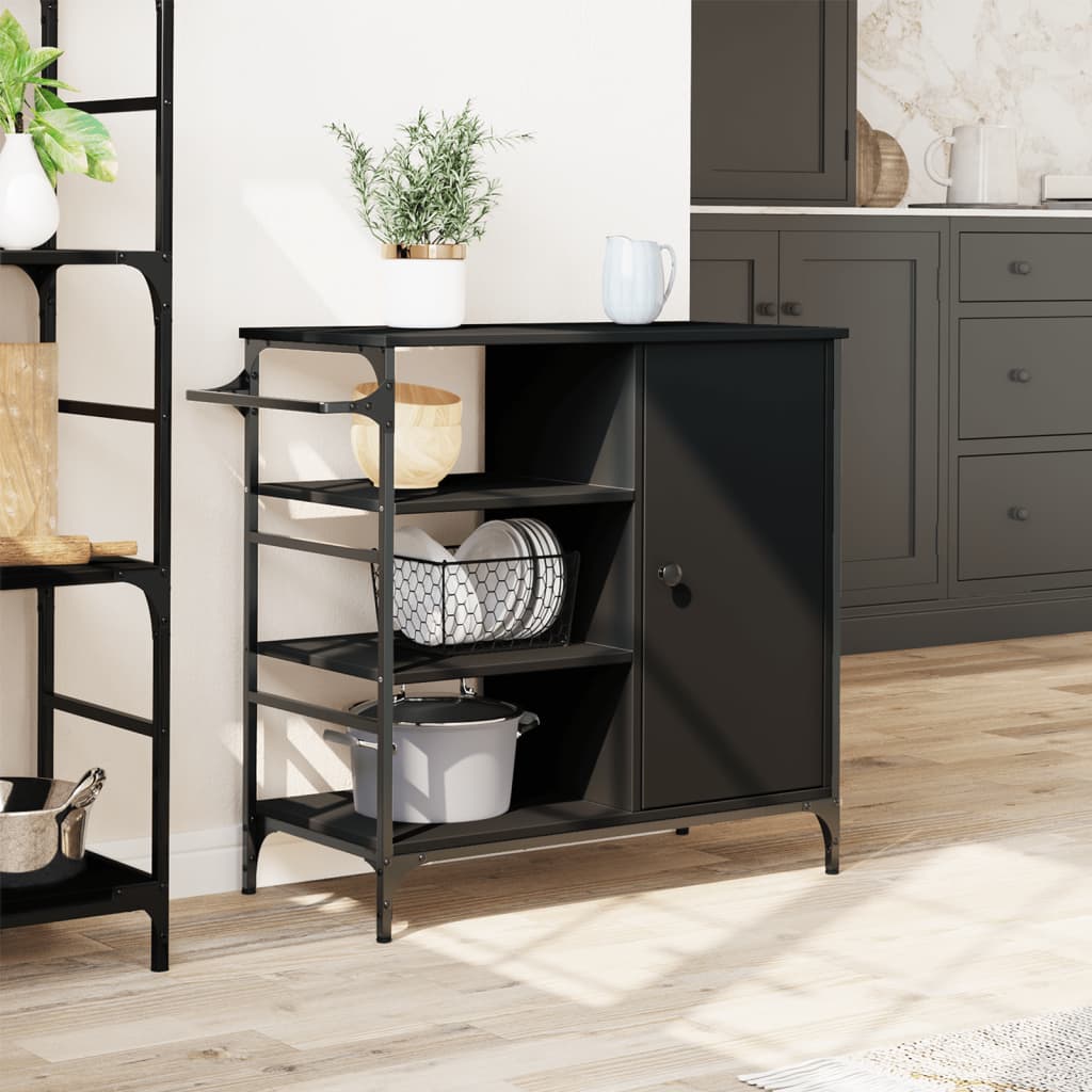 Kjøkkentralle svart 87,5x38,5x84,5 cm konstruert tre