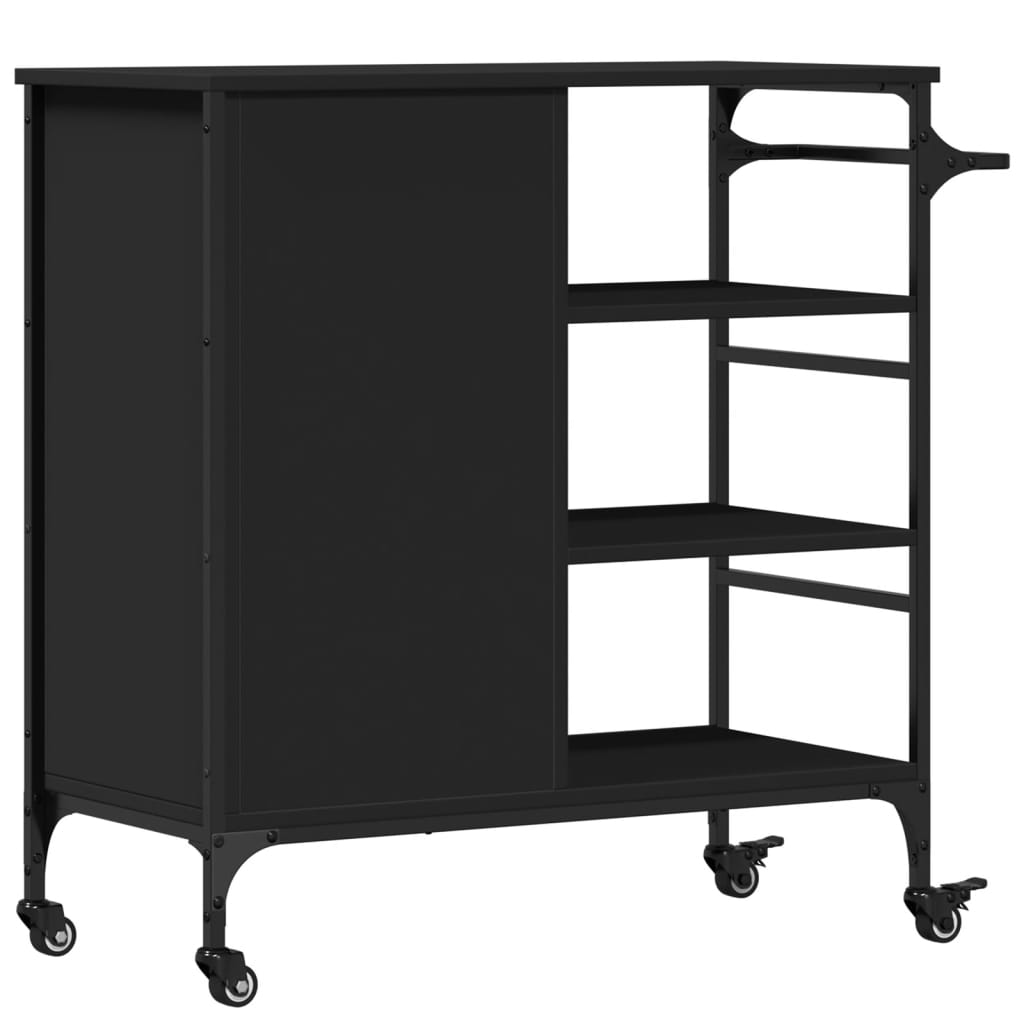Kjøkkentralle svart 87,5x38,5x84,5 cm konstruert tre