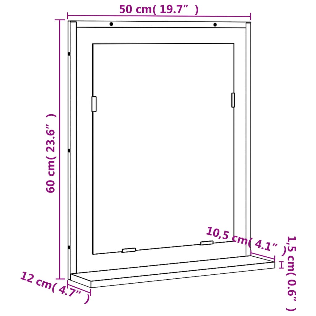 Baderomsspeil med hylle røkt eik 50x12x60 cm konstruert tre