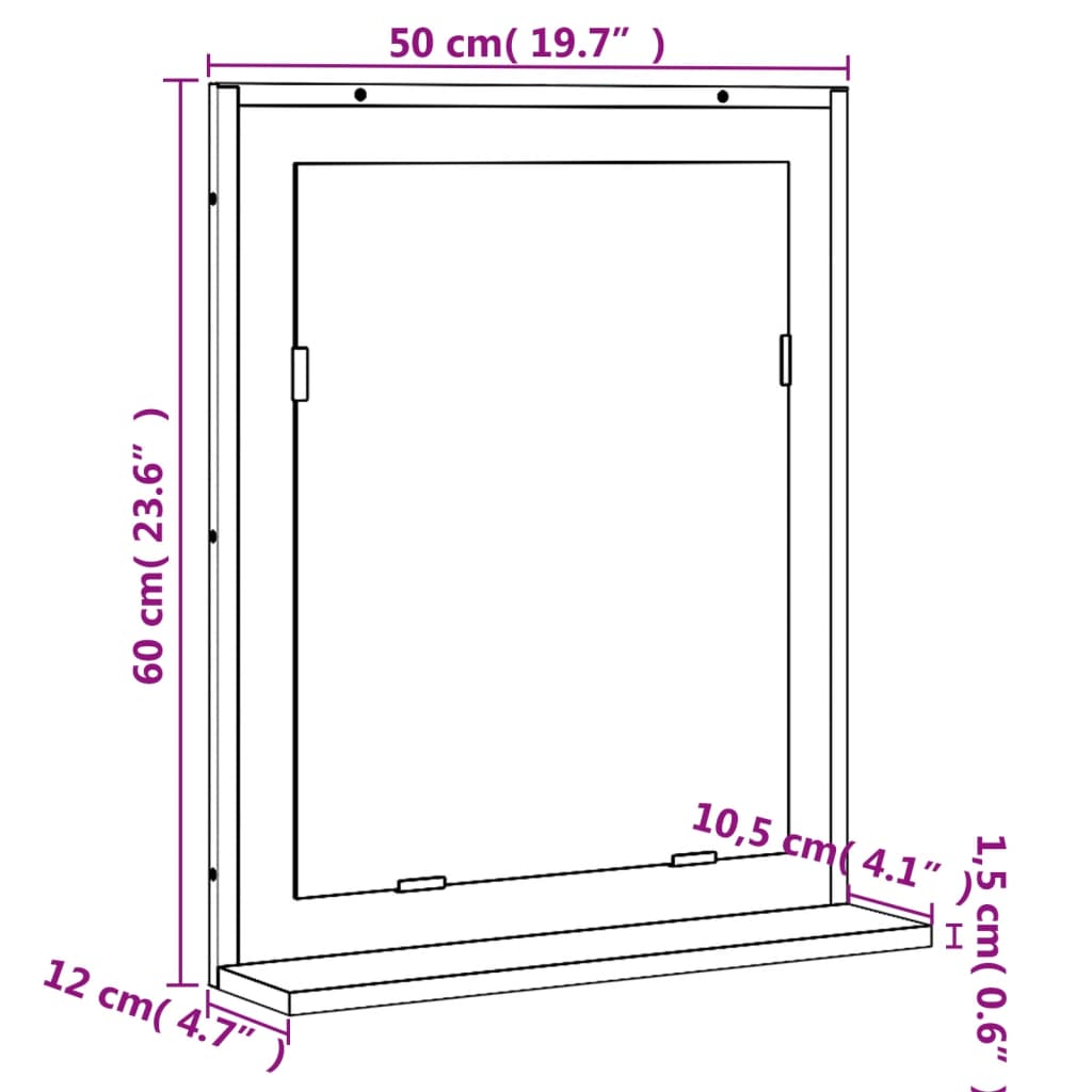 Baderomsspeil med hylle brun 50x12x60 cm konstruert tre