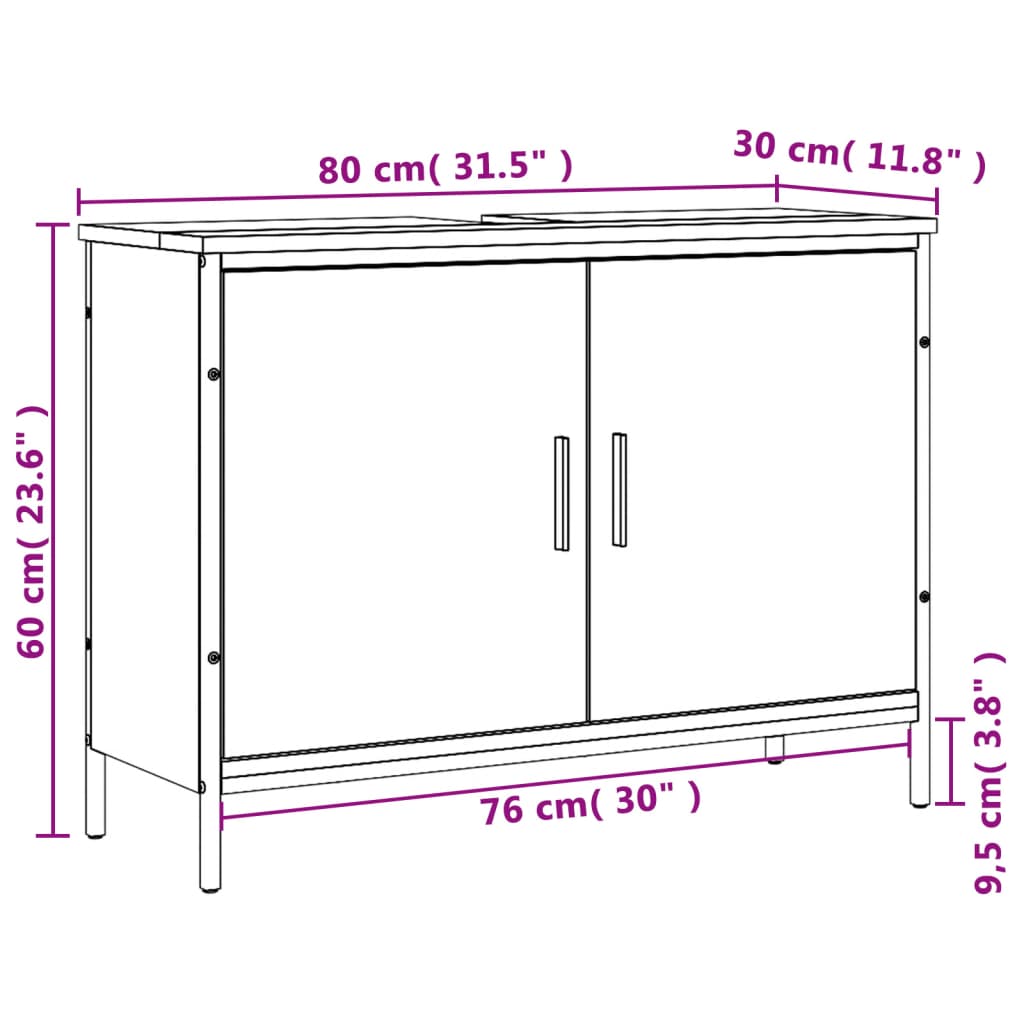 Servantskap røkt eik 80x30x60 cm konstruert tre