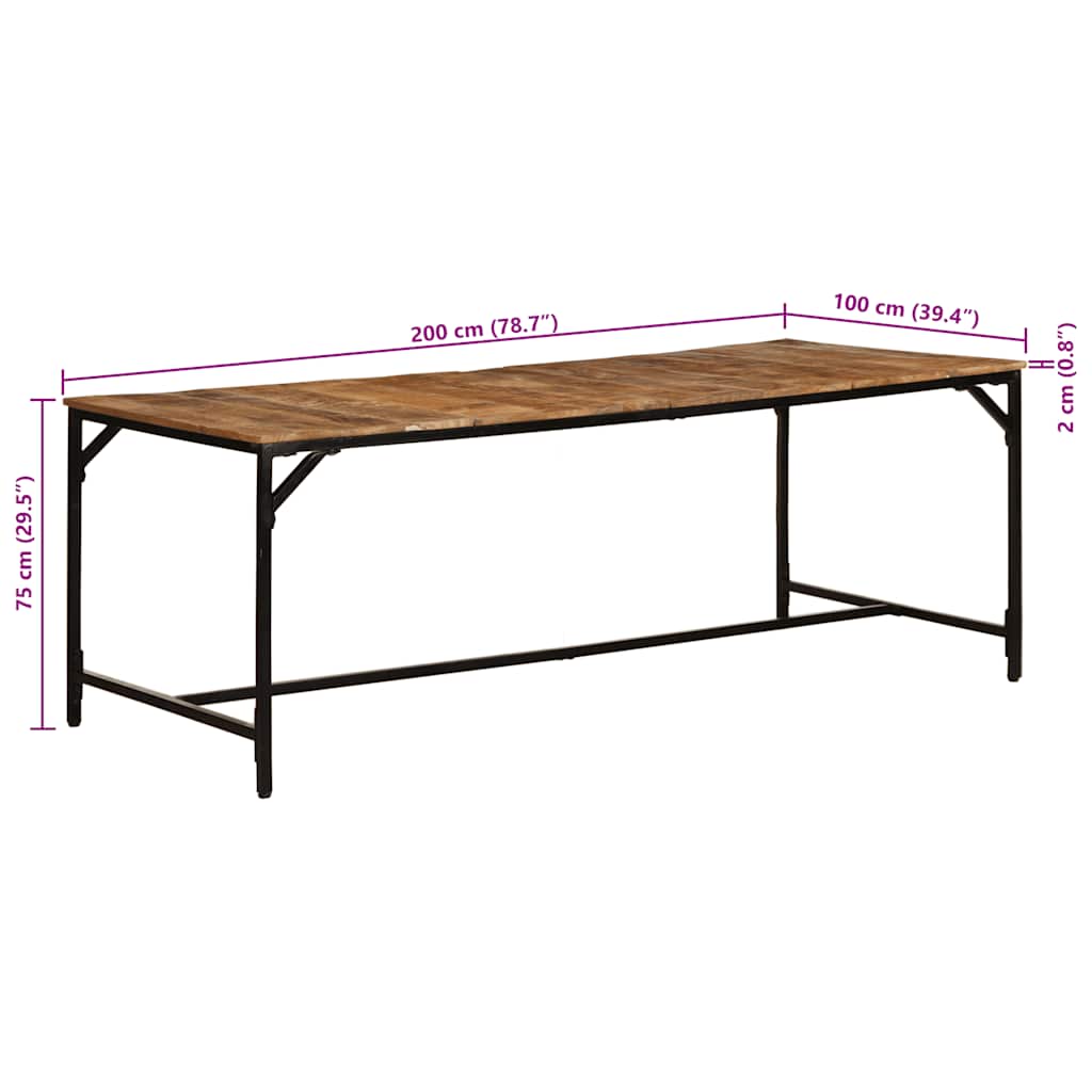 Spisebord 200x100x75 cm grov heltre mango