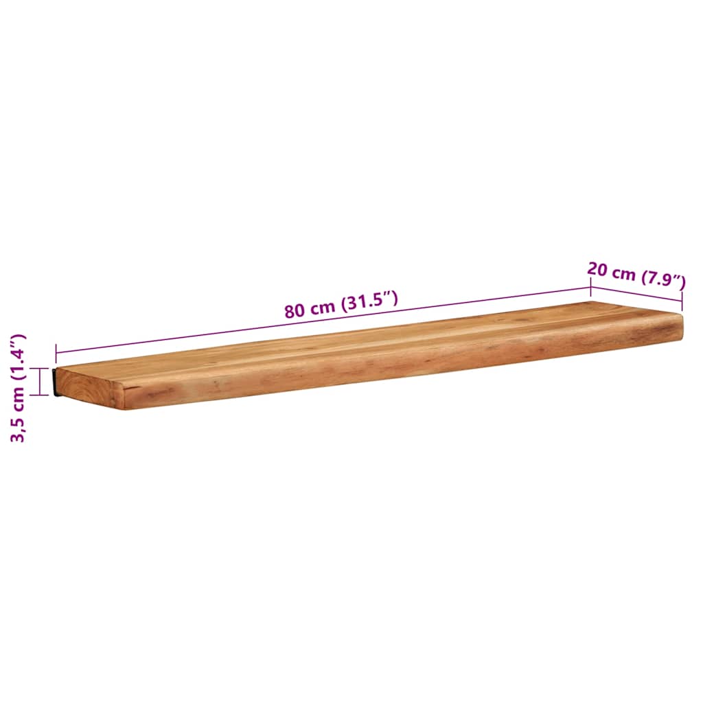Vegghyller 2 stk 80x20x3,5 cm heltre akasie