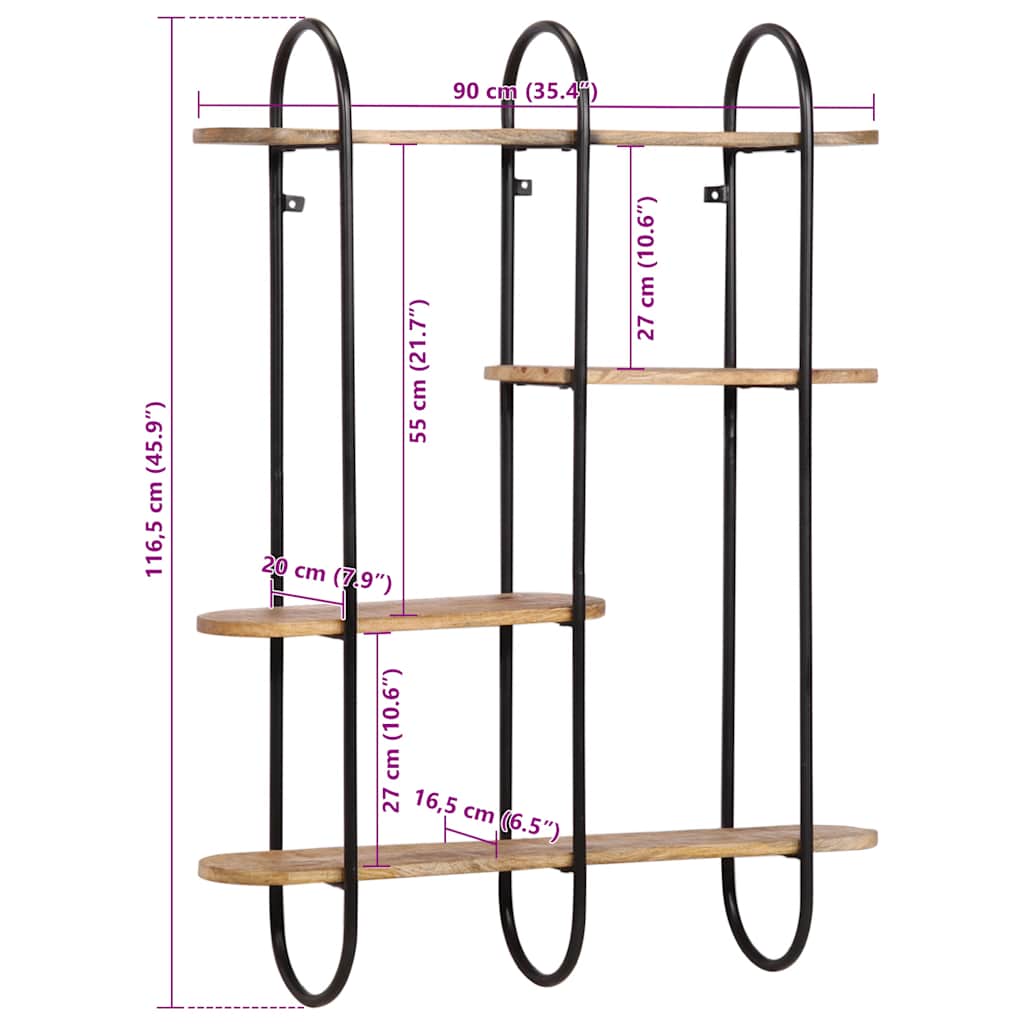 Vegghylle 90x20x116,5 cm grovt heltre mangotre