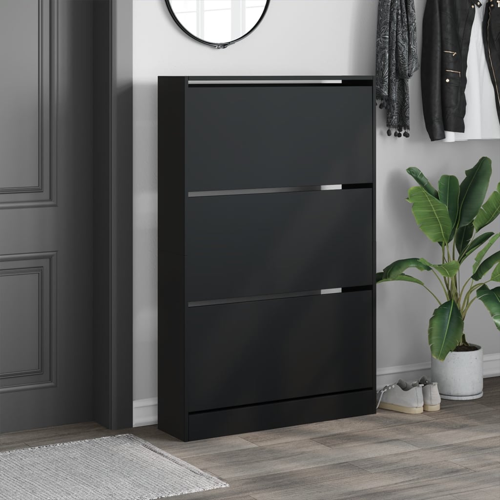 Skoskap svart 80x21x125,5 cm konstruert tre