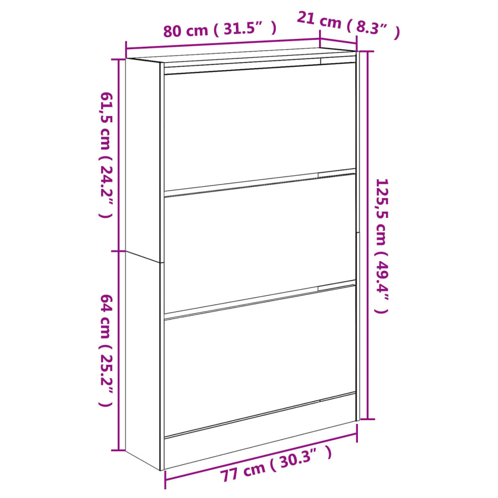 Skoskap svart 80x21x125,5 cm konstruert tre