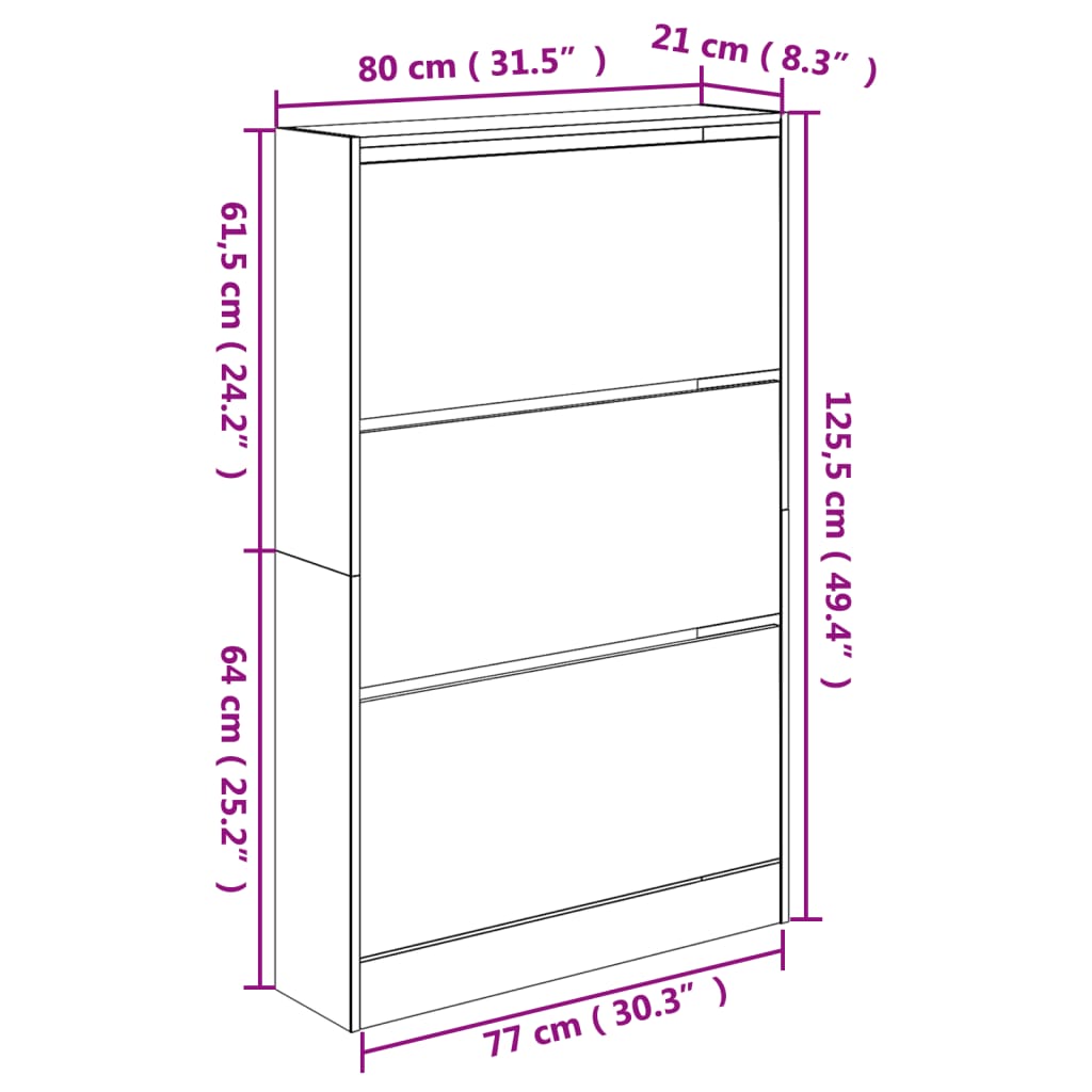 Skoskap brun eik 80x21x125,5 cm konstruert tre