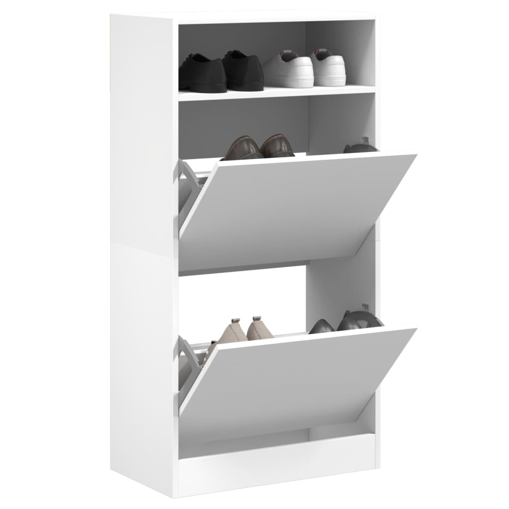 Skohylle hvit 60x34x116 cm konstruert tre