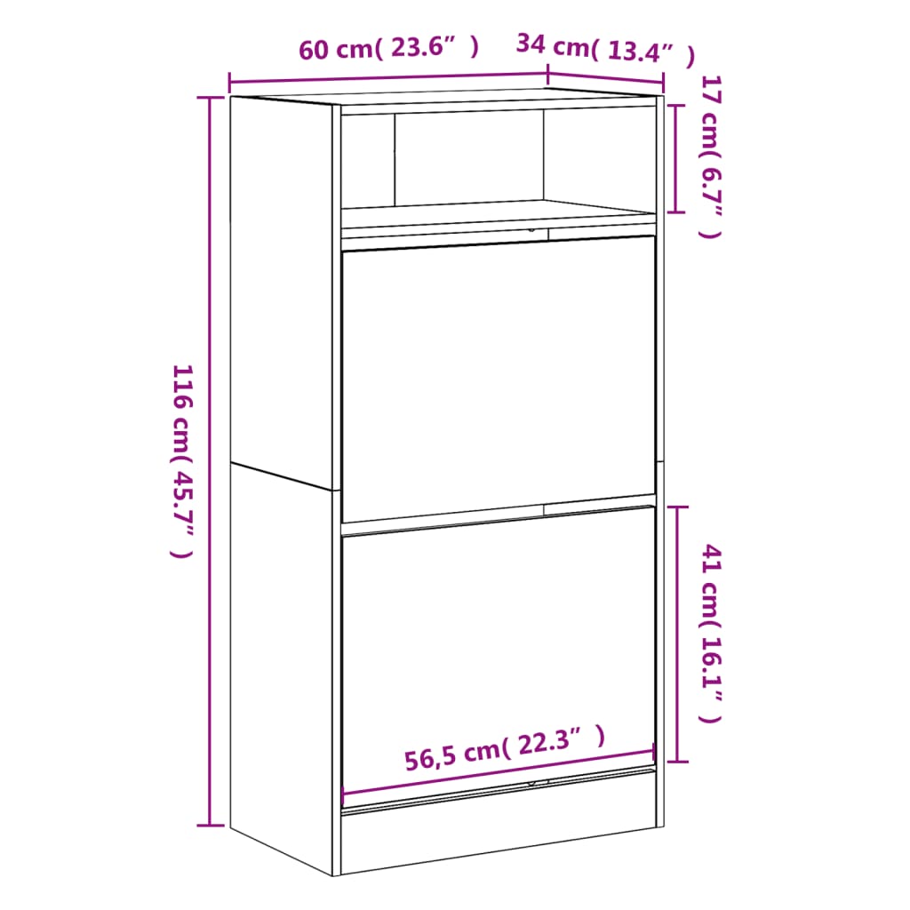 Skoskap sonoma eik 60x34x116 cm konstruert tre
