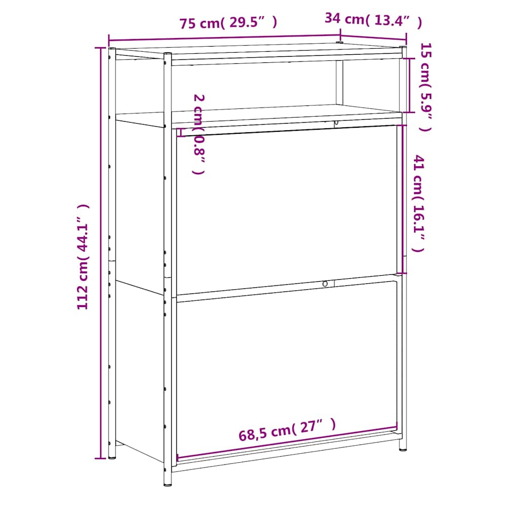 Skoskap svart 75x34x112 cm konstruert tre