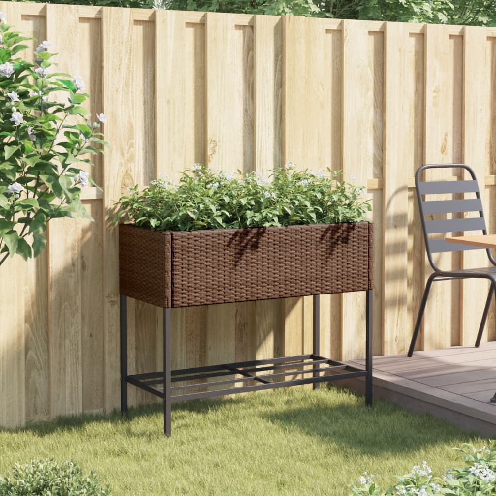 Plantekasse med hylle brun polyrotting