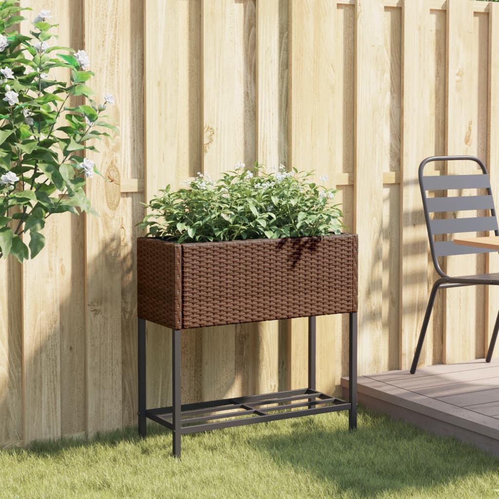 Plantekasse med hylle brun polyrotting