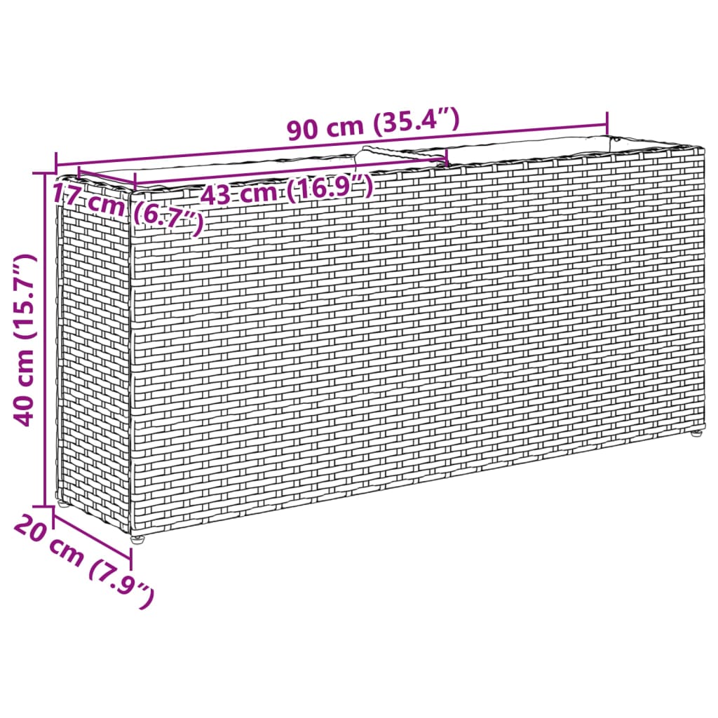 Plantekasse med 2 potter svart 90x20x40 cm polyrotting