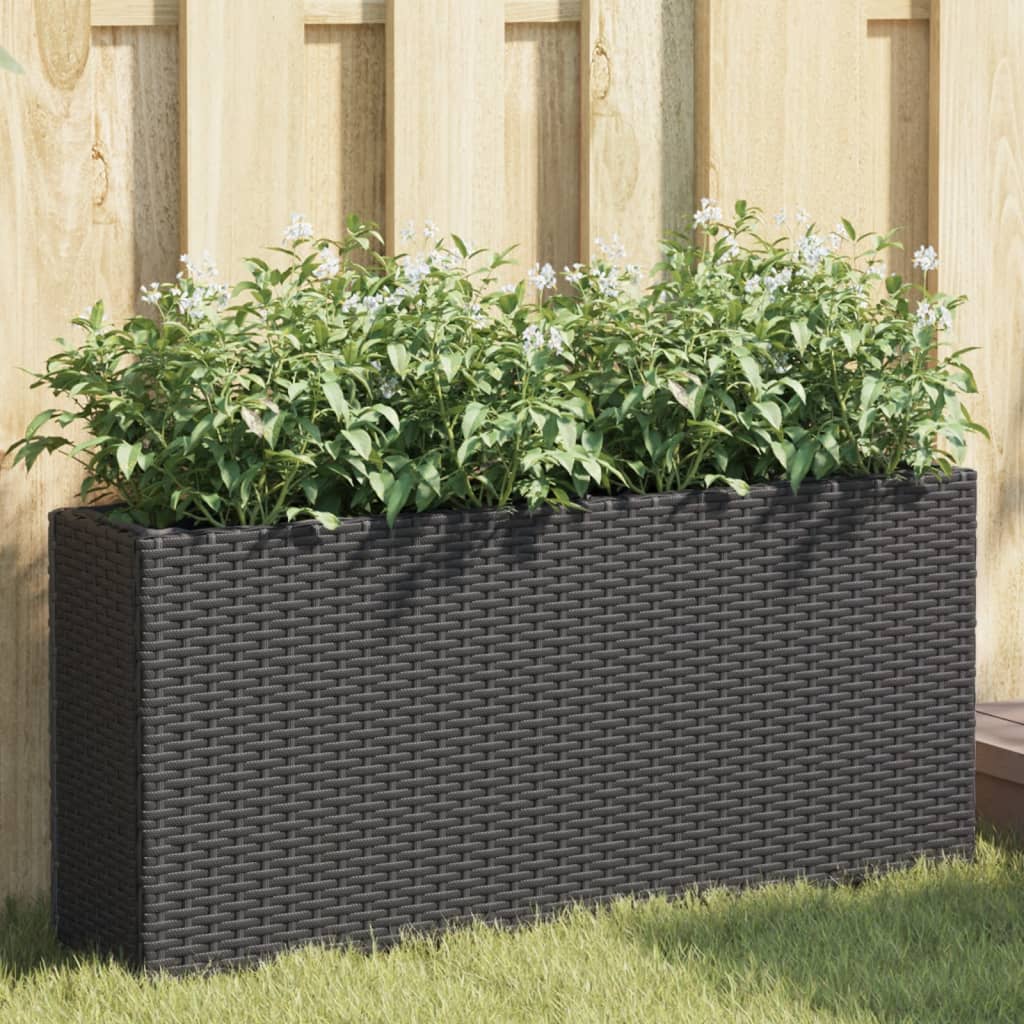 Plantekasse med 2 potter svart 90x20x40 cm polyrotting