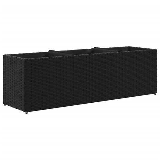Plantekasse med 3 potter svart 105x30x32 cm polyrotting