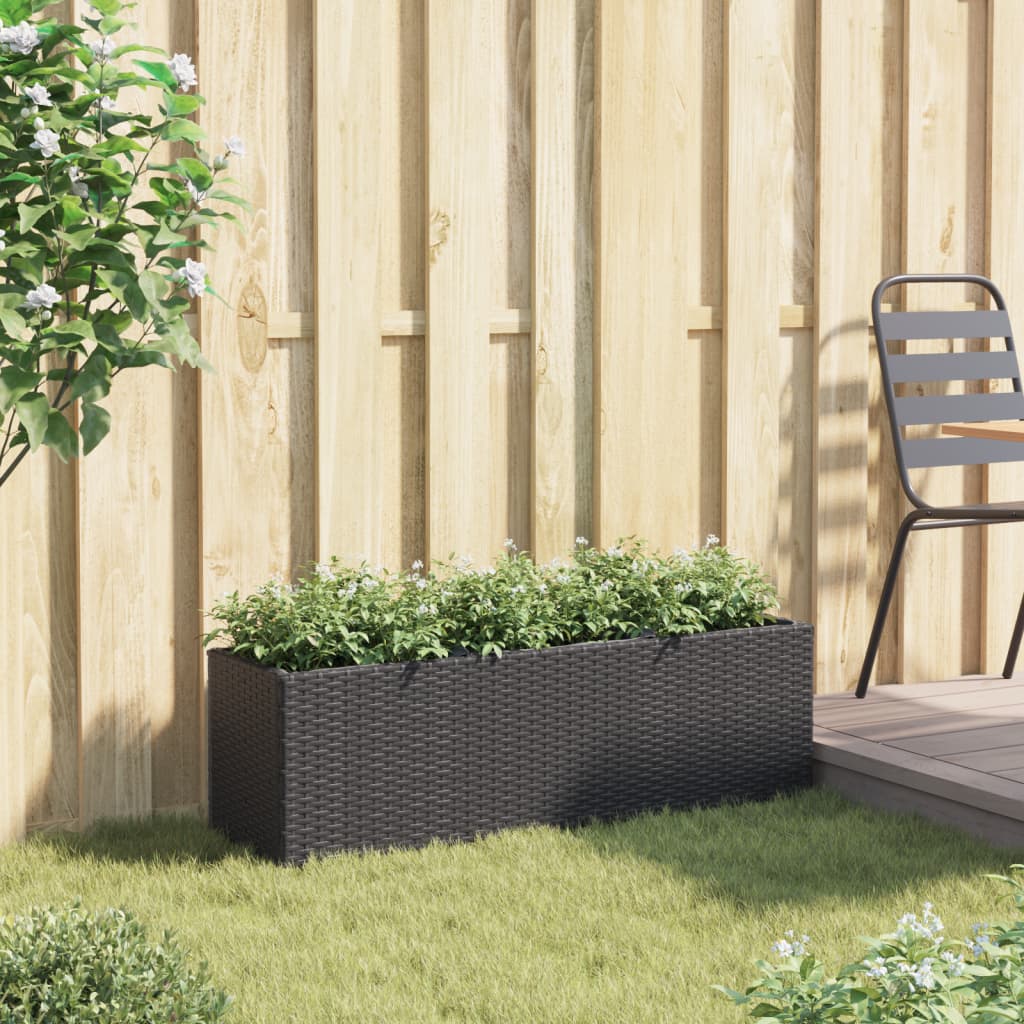 Plantekasse med 3 potter svart 105x30x32 cm polyrotting