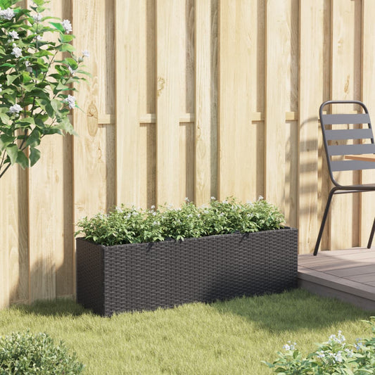 Plantekasse med 3 potter svart 105x30x32 cm polyrotting