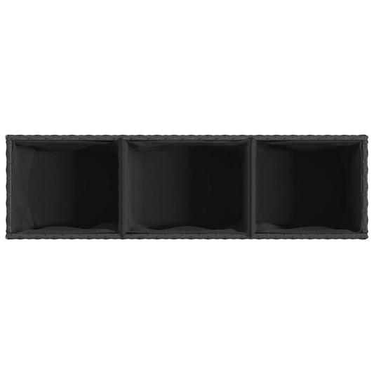 Plantekasse med 3 potter svart 105x30x32 cm polyrotting