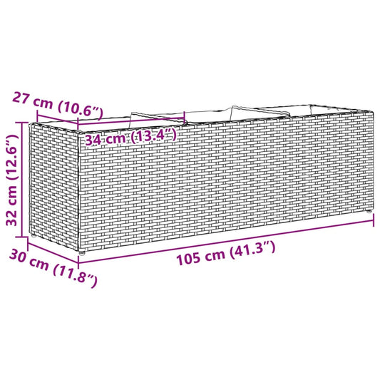 Plantekasse med 3 potter svart 105x30x32 cm polyrotting