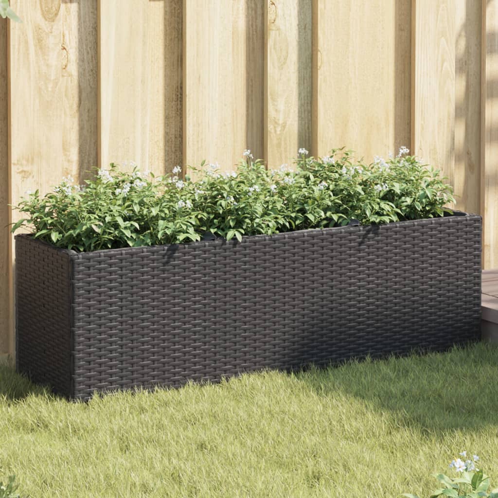 Plantekasse med 3 potter svart 105x30x32 cm polyrotting