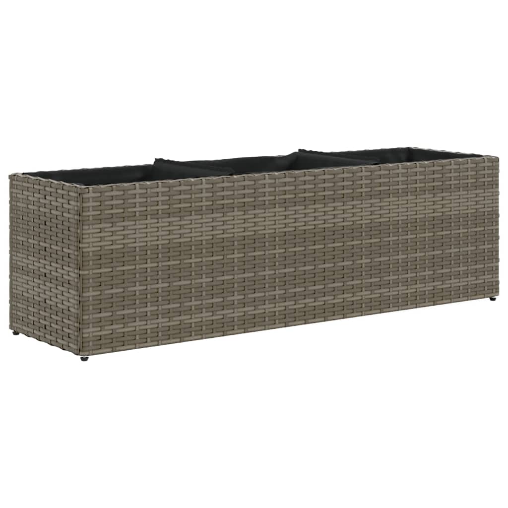 Plantekasse med 3 potter grå 105x30x32 cm polyrotting