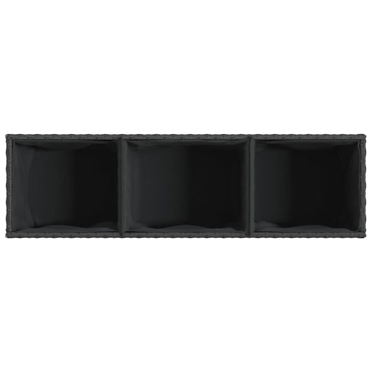 Plantekasse med hjul og 3 potter svart 107x32x38 cm polyrotting