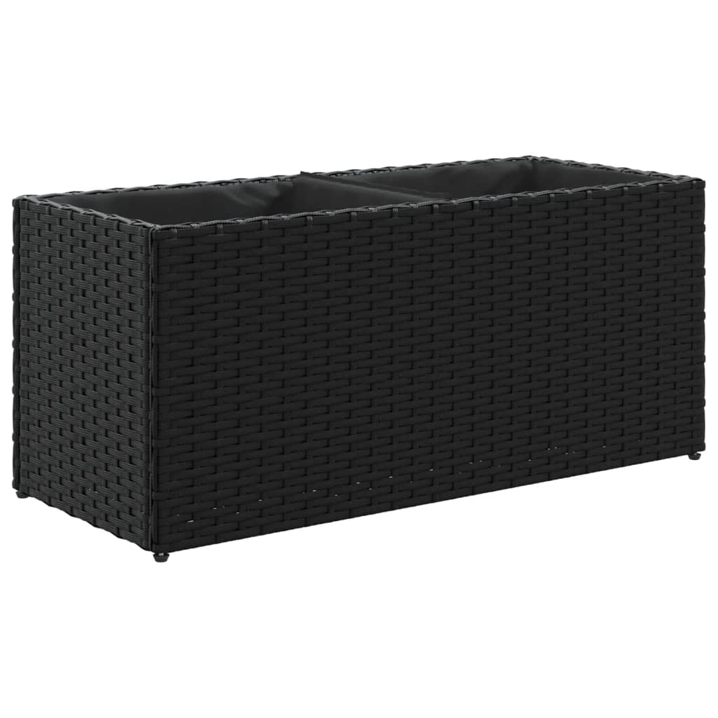Plantekasse med 2 potter svart 72x30x32 cm polyrotting