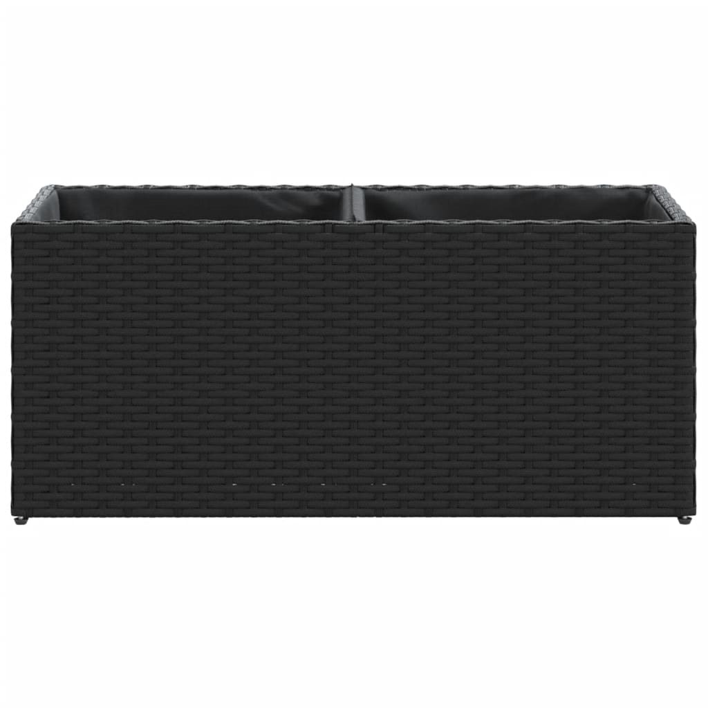 Plantekasse med 2 potter svart 72x30x32 cm polyrotting
