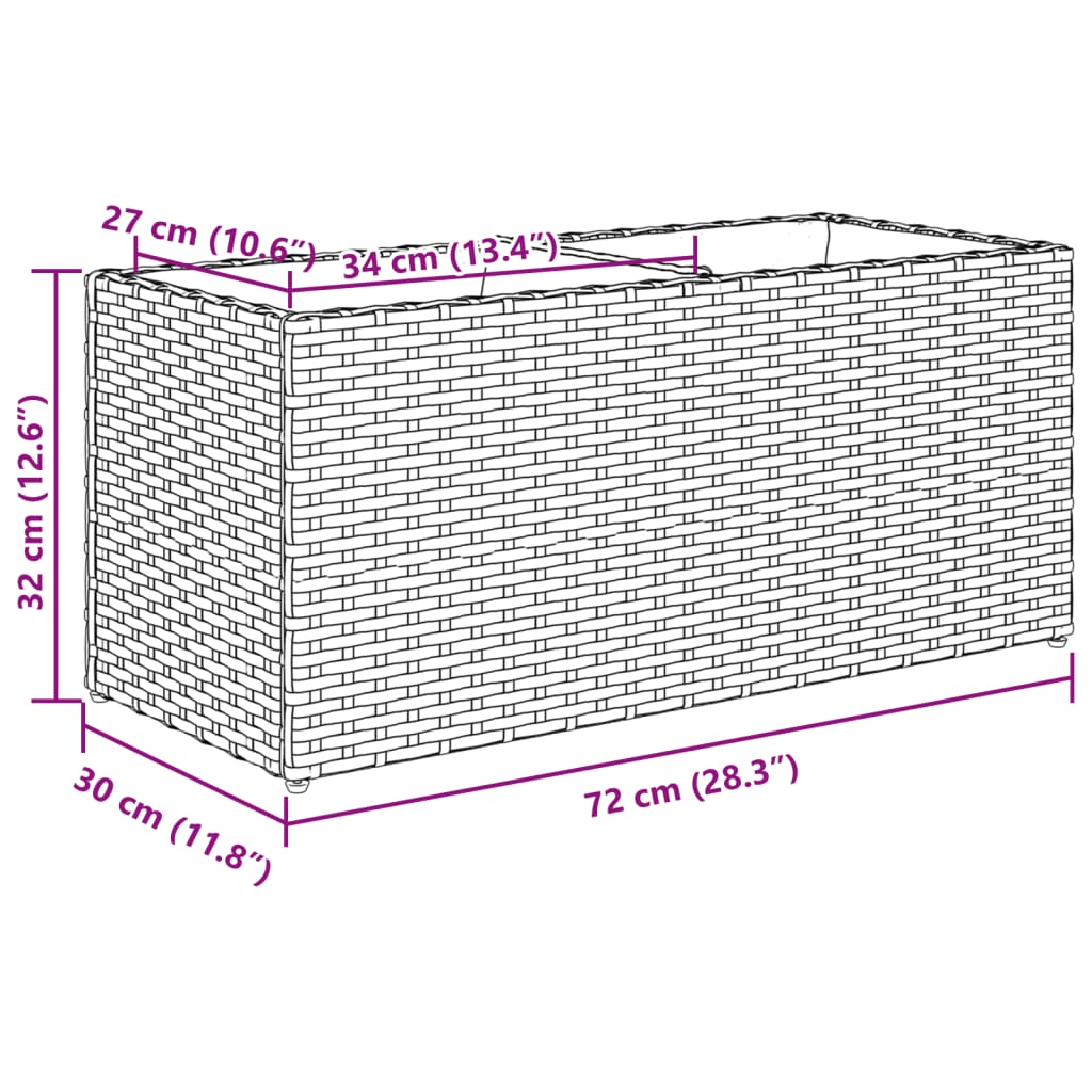 Plantekasse med 2 potter svart 72x30x32 cm polyrotting