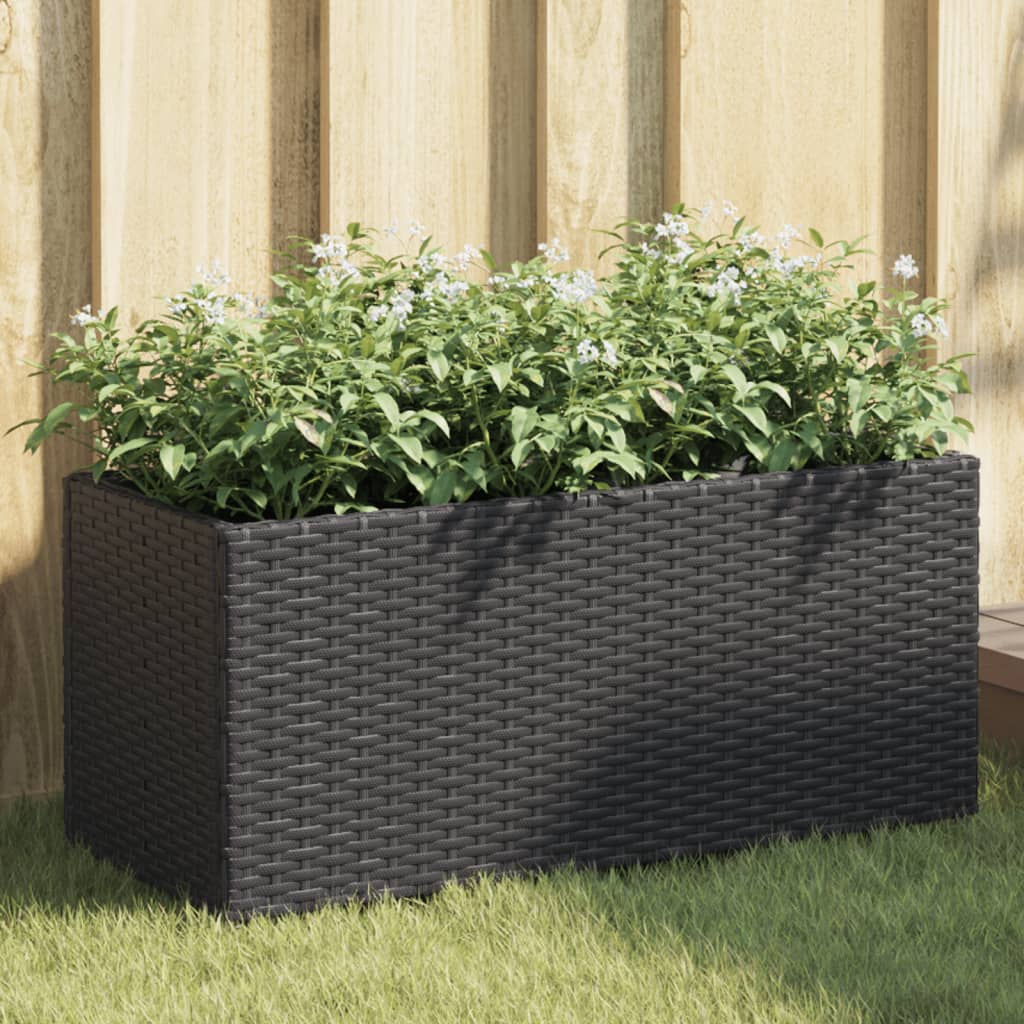 Plantekasse med 2 potter svart 72x30x32 cm polyrotting
