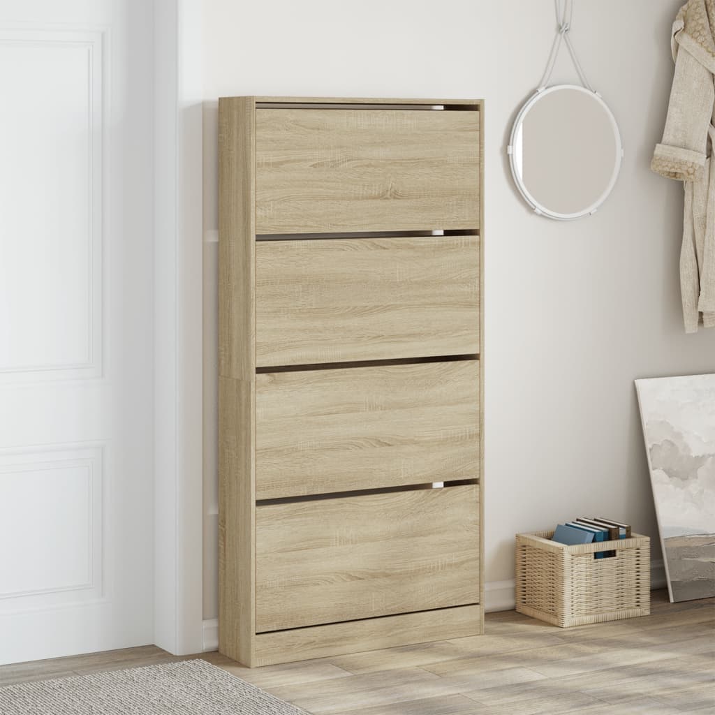 Skoskap med 4 vippeskuffer sonoma eik 80x21x163,5 cm