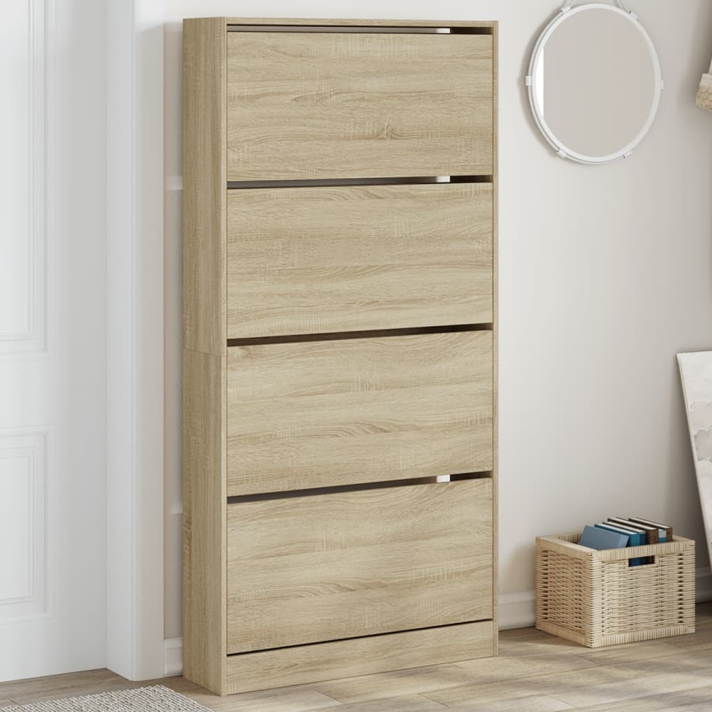 Skoskap med 4 vippeskuffer sonoma eik 80x21x163,5 cm